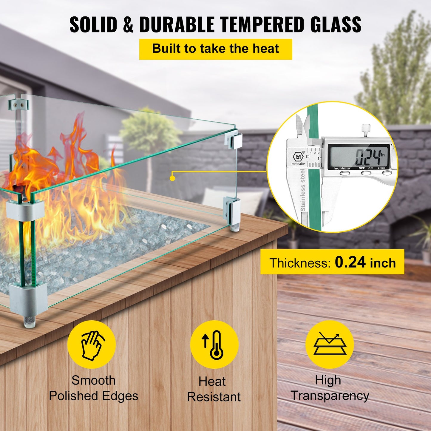 Square Fire Pit Wind Guard, 19" x 19" x 6" Glass Flame Guard, Fire Wind Guard Fence with 5/16 Inch Thickness Clear Tempered Glass and Non-Slip Feet, for Propane, Gas, Fire Pits Pan/Table