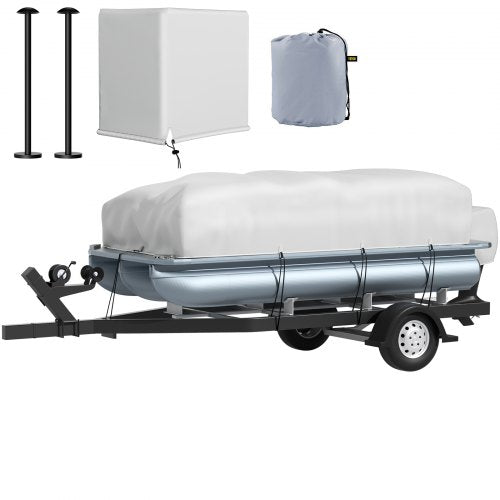 Pontoon Boat Cover, Fit for 21'-24' Boat, Heavy Duty 600D Marine Grade Oxford Fabric, UV Resistant Waterproof Trailerable Boat Cover w/ 2 Support Poles and 7 Wind-proof Straps, Gray