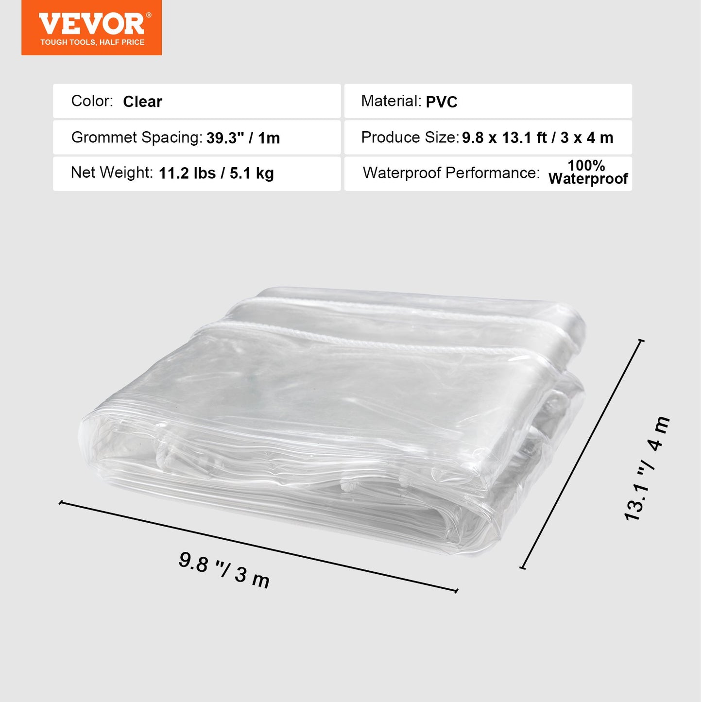 Clear Vinyl Tarp 9.8 x 13.1 ft Clear Vinyl Patio Enclosure with Grommets