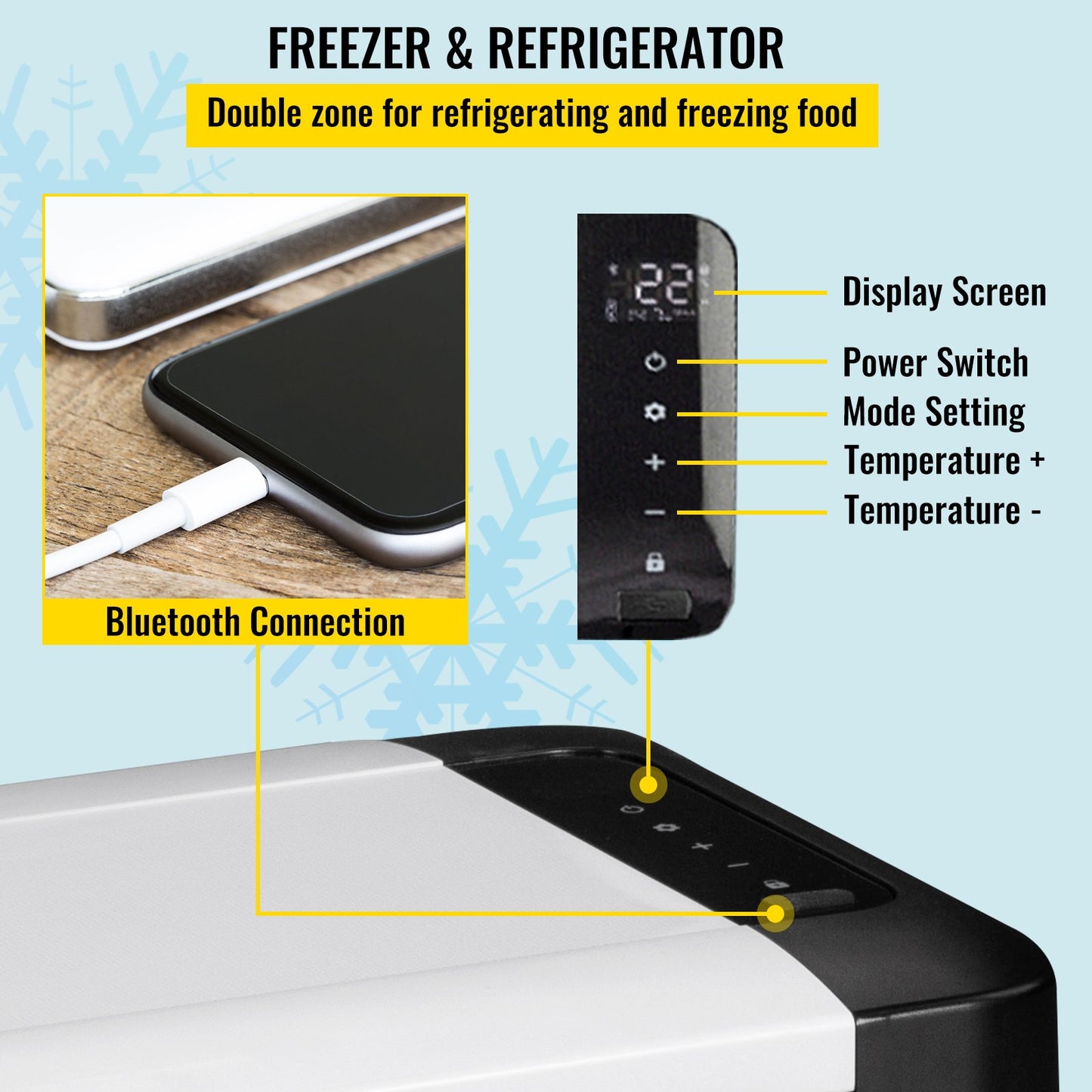 12 Volt Refrigerator, 22Qt, Dual Zone Car Fridge Freezer w/ App Control & Wheels, 12/24V DC & 100-240V AC Electric Compressor Cooler for Car Truck Vehicle RV Boat Outdoor & Home Use