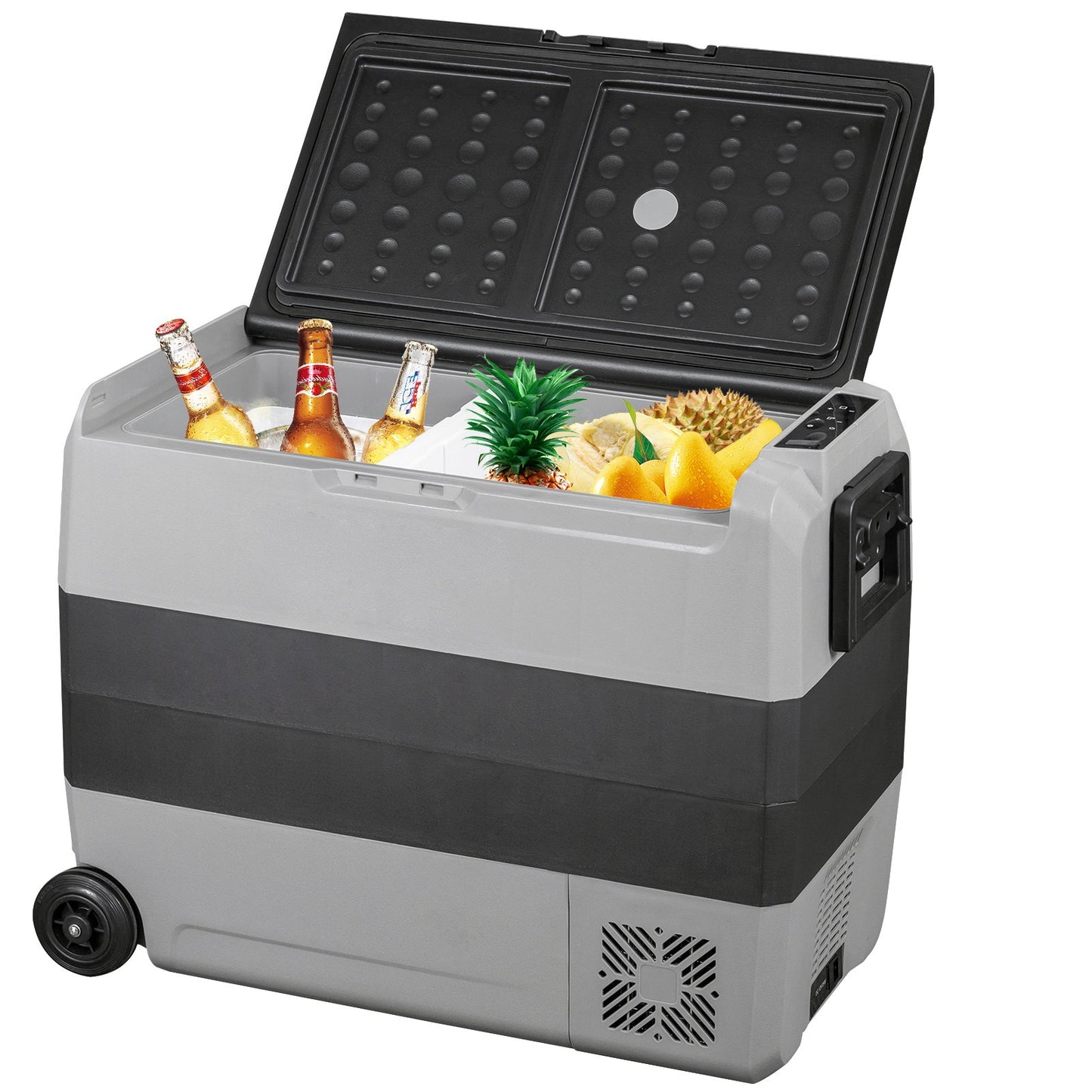 12 Volt Refrigerator, 63 Qt, Dual Zone Car Fridge Freezer w/ App Control & Wheels, 12/24V DC & 100-240V AC Electric Compressor Cooler for Car Truck Vehicle RV Boat Outdoor & Home Use