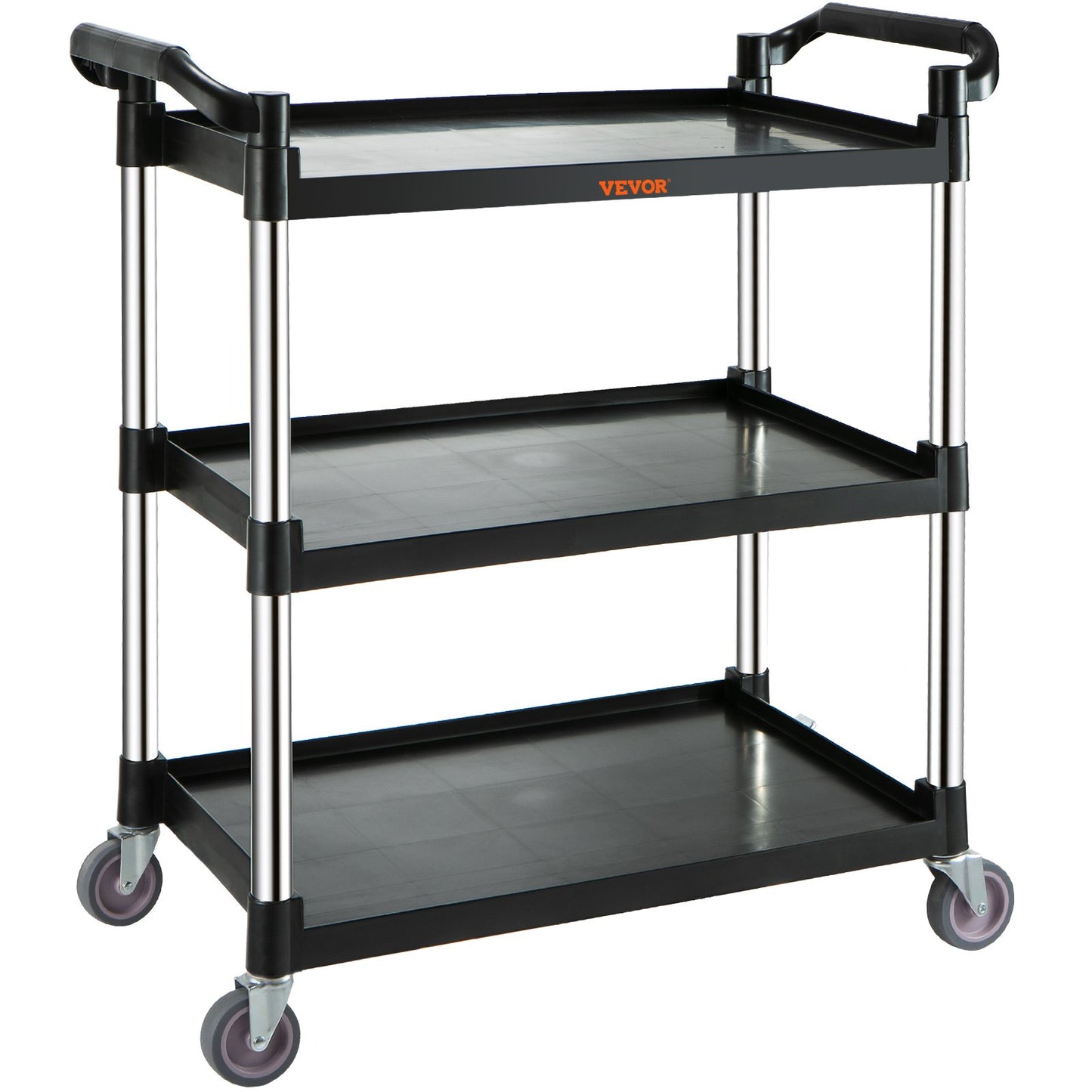 Utility Service Cart, 3 Shelf Heavy Duty 154LBS Food Service Cart, Rolling Utility Cart with Lockable Wheels, 32.7" x 15.7" x 37.4" Plastic Utility Cart for Kitchen Office Restaurant Home, Black