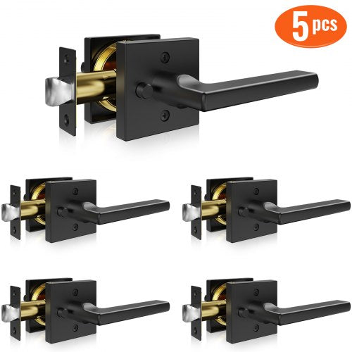 Privacy Door Handle 5 PCS Matte Black Square Door Lever Interior Keyless
