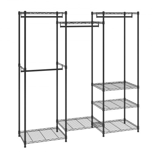 Heavy Duty Clothes Rack, Rolling Clothing Garment Rack with 4 Hang Rods & 8 Storage Tiers, Adjustable Custom Closet Rack, Freestanding Wardrobe for Hanging Clothes, 800 lbs Load Capacity