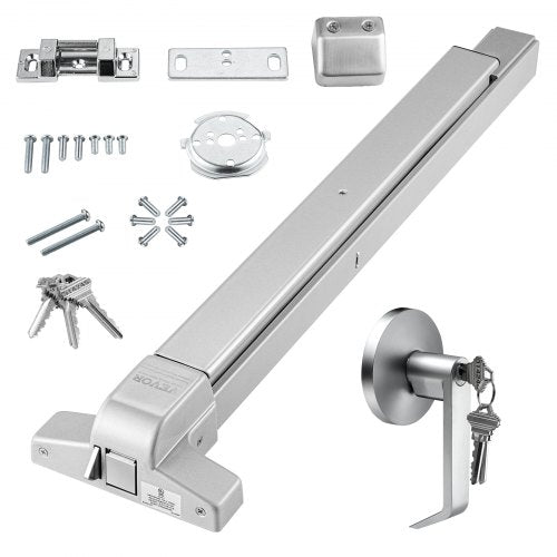 Push Bar Door Locks, Carbon Steel Panic Bars for Exit Doors, with Exterior Lever and 3 Keys, Push Bar Panic Exit Device Door Hardware for Metal Wood Door, for Left and Right Handed Doors