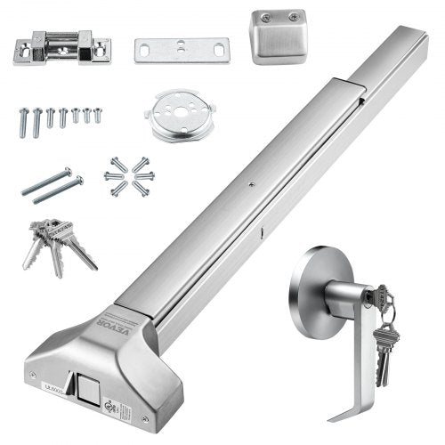 Push Bar Door Locks, Stainless Steel Panic Bars for Exit Doors, with Exterior Lever and 3 Keys, Push Bar Panic Exit Device Door Hardware for Metal Wood Door, for Left and Right Handed Doors