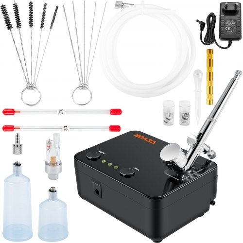 Airbrush Kit, Portable Airbrush Set with Compressor, Airbrushing System Kit w/ Multi-purpose Dual-action Gravity Feed Airbrushes, Art Nail Cookie Tattoo Makeup Cake Decorating Spray Model Craft
