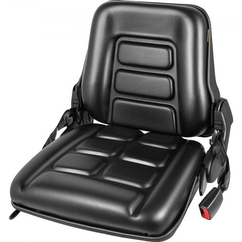 Universal Tractor Seat, High Back, Folding Forklift Seat w/ Retractable Seat Belt, Adjustable Backrest and Slide Rail Waterproof PVC Mower Seat, Fit Excavator, Forklift, Skid Loader, Black