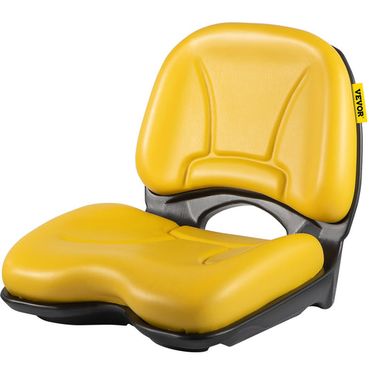 Universal Tractor Seat, Industrial High Back, Waterproof PVC Lawn and Garden Mower Seat Replacement, Steel Frame Forklift Seat with Drain Hole, Compatible with Excavator, Mower, Forklift, Yellow