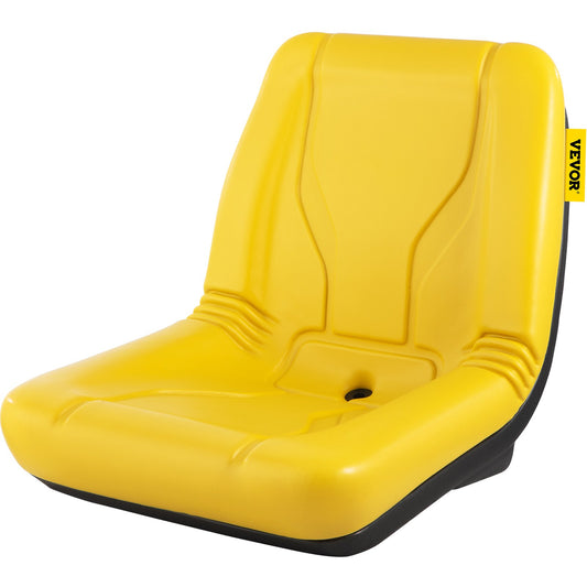 Universal Tractor Seat, Industrial High Back, 1PC PVC Lawn and Garden Mower Seat Replacement, Steel Frame Compact Forklift Seat w/ Drain Hole, Compatible with Excavator, Mower, Forklift, Yellow