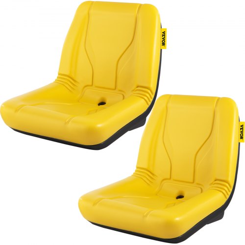 Universal Tractor Seat, Industrial High Back, 2PCS PVC Lawn and Garden Mower Seat Replacement, Steel Frame Compact Forklift Seat w/ Drain Hole, Yellow