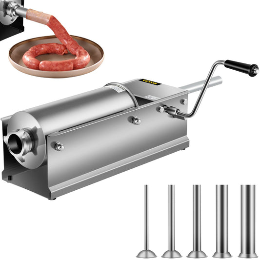 Sausage Stuffer Machine 5L Stainless Steel Sausage Filler Horizontal Manual Sausage Meat Stuffer Machine for Making Hot Dog Sausages Bratwurst Suitable for Home and Commercial Use