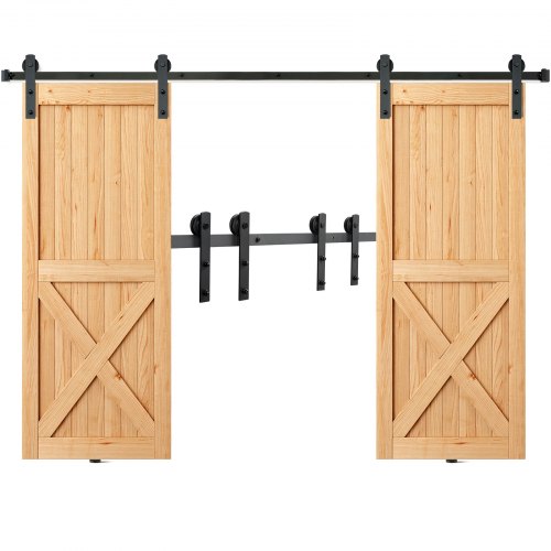 8FT Sliding Barn Door Hardware Kit, 330LBS Heavy Duty Barn Door Track Kit for Double Doors, Fit 3.7-4.3FT Total Wide and 1.3"-1.8" Thick 2 Door Panel, with Smooth & Silent Pulley (I Shape)
