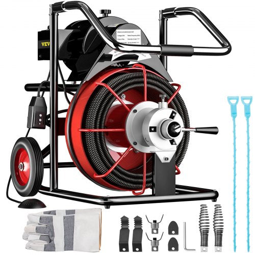 Drain Cleaner 50' x 1/2" Drain Cleaning Machine 370W Sewer Clog w/ Cutters 1750R/min with 4 Cutter and Foot Switch for 3/4"-4" (20mm-100mm) Pipes