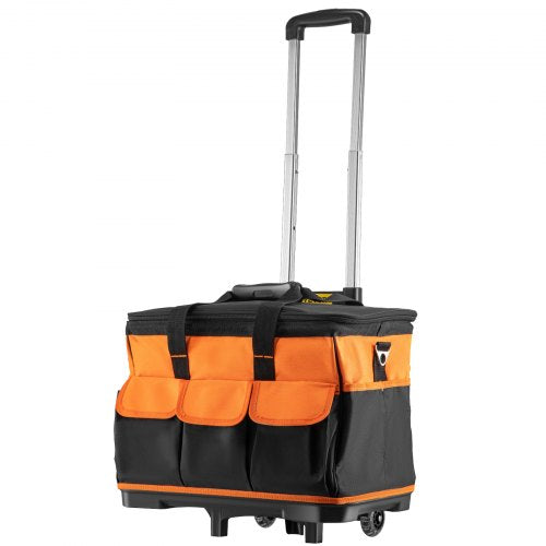 Rolling Tool Bag, 18in Tool Bag with Wheels, 17 Pockets Roller Tool Bag, 110lb Load Capacity Rolling Tool Bag w/ Wheels, Roller Tool Box w/ Two 2.56in Wheels, Rolling Tote w/ Telescoping Handle