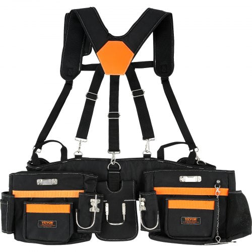 Tool Belt with Suspenders, 29 Pockets, 29-54 inches Adjustable Waist Size, Tool Belts for Men, 600D Polyester Heavy Duty Carpenter Tool Pouch for Carpenters, Electricians, and Gardening, Black