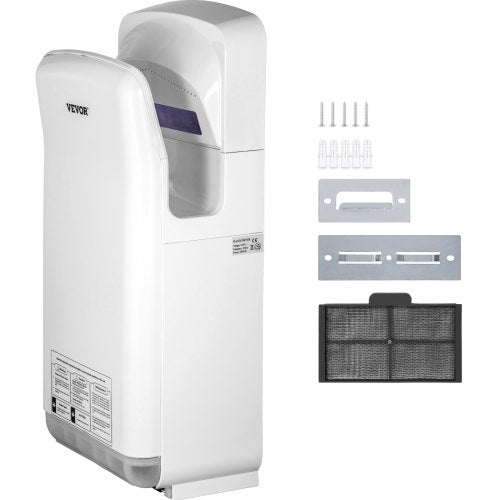Jet Hand Dryer, Premium Electric Commercial Blade Hand Dryer, ABS Air Dryer Hand with HEPA Filtration Wall Mount Hand Dryer, 2000W 220V Vertical Hand Dryer, High-Speed Automatic Infrared White