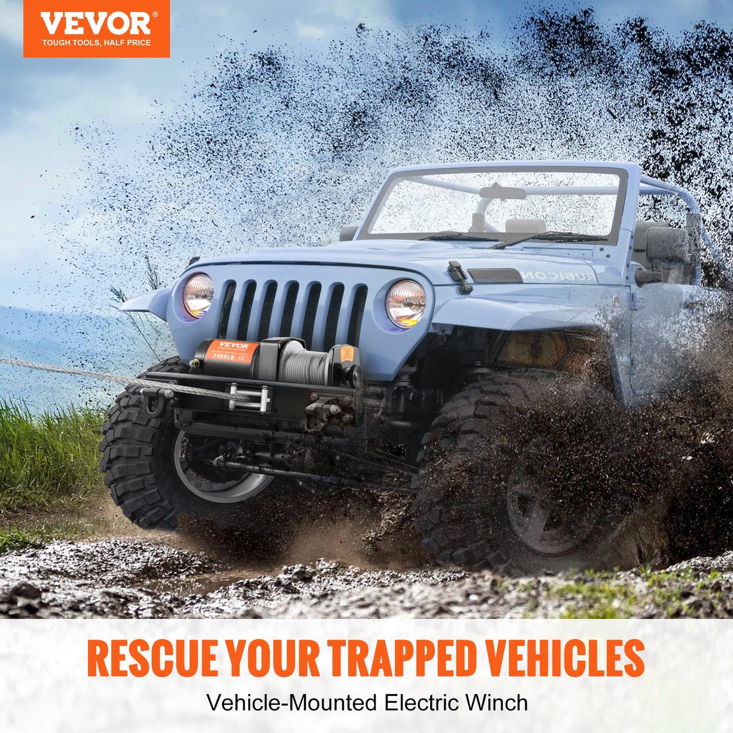 Electric Winch, 12V 2000 lb Load Capacity Steel Rope Winch, IP55 5/32” x 39ft ATV UTV Winch with Wired Handheld Remote & 4-Way Fairlead for Towing Jeep Off-Road SUV Truck Car Trailer Boat