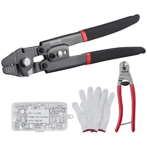 Crimping Tool, Up To 2.2mm Wire Rope Crimping Tool, Crimping Loop Sleeve Kit with a Cable Cutter and 160pcs Aluminum Buckles, Teflon Coating Anti-Rust Fishing Crimping Tool