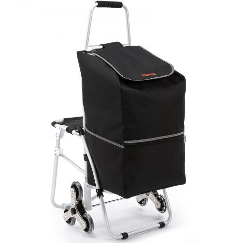 Stair Climbing Cart 50L Foldable Shopping Cart w/ Waterproof Bag & Seat