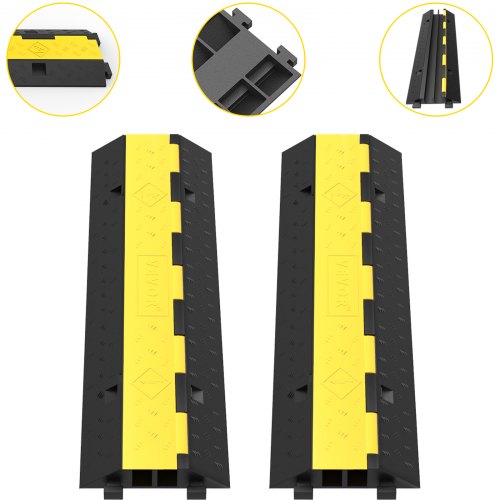Cable Protector Ramp, 2 Packs 2 Channels Speed Bump Hump, Rubber Modular Speed Bump Rated 11000 LBS Load Capacity, Protective Wire Cord Ramp Driveway Rubber Traffic Speed Bumps Cable Protector