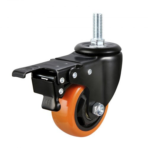 Caster Wheels, 3 inch, Set of 4, 150 lbs Capacity, Threaded Stem Casters with Security Dual Locking A/B Brake, Heavy Duty Industrial Casters, No Noise Swivel Caster Wheels for Cart, Furniture