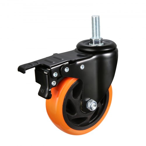 Caster Wheels, 4 inch, Set of 4, 440 lbs Capacity, Threaded Stem Casters with Security Dual Locking A/B Brake, Heavy Duty Industrial Casters, No Noise Swivel Caster Wheels for Cart, Furniture