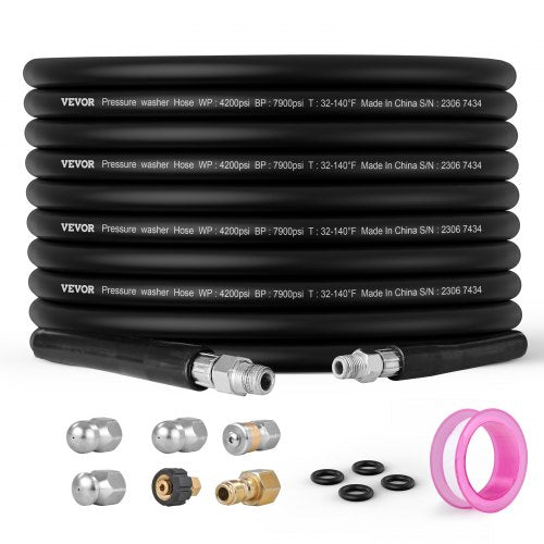 100FT 4200PSI High Pressure Power Washer Hose 1/4" Connect w/ Nozzle