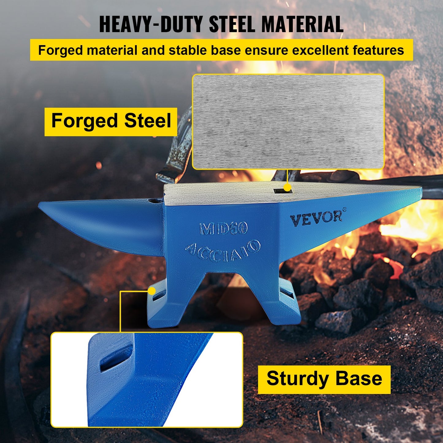 Single Horn Anvil 132Lbs/60Kg Cast Steel Anvil Blacksmith for Sale Forge Steel Tools W/ Round And Square Hole and Equipment Anvil Rugged Blacksmith Jewelers Durable and Robust Metal Working