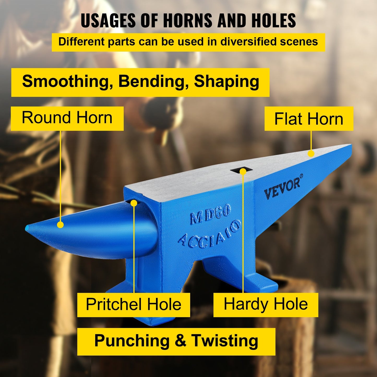 Single Horn Anvil 132Lbs/60Kg Cast Steel Anvil Blacksmith for Sale Forge Steel Tools W/ Round And Square Hole and Equipment Anvil Rugged Blacksmith Jewelers Durable and Robust Metal Working