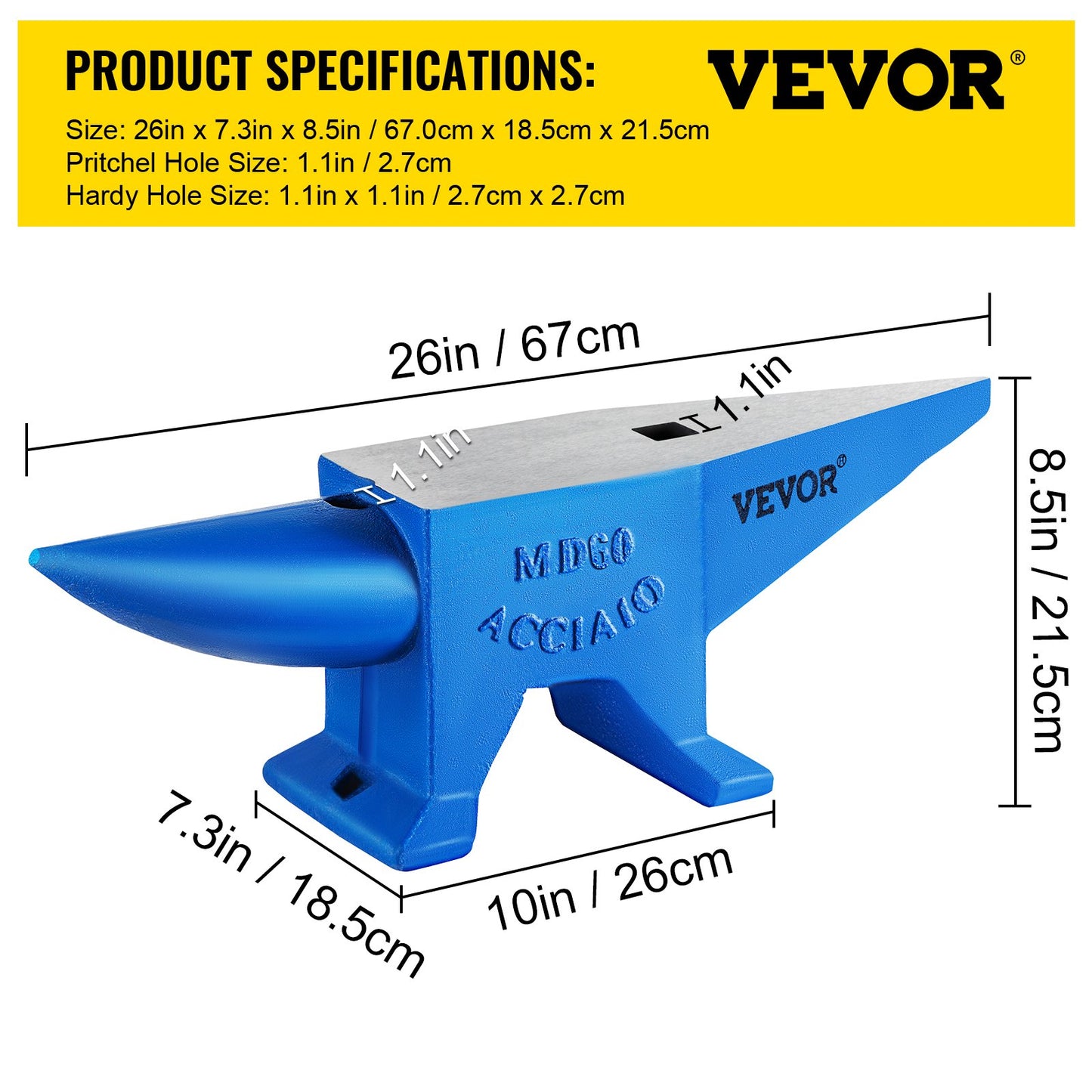 Single Horn Anvil 132Lbs/60Kg Cast Steel Anvil Blacksmith for Sale Forge Steel Tools W/ Round And Square Hole and Equipment Anvil Rugged Blacksmith Jewelers Durable and Robust Metal Working