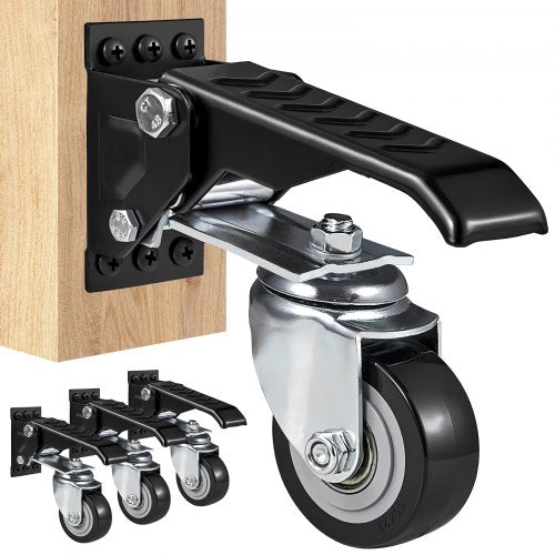 Workbench Caster Wheels, 165 lbs Load Capacity, Set of 4, 2.5" Heavy Duty Retractable Casters, Side Mounted Adjustable Stepdown Wheels with 360° Swivel for Workbenches, Tables, and Equipment