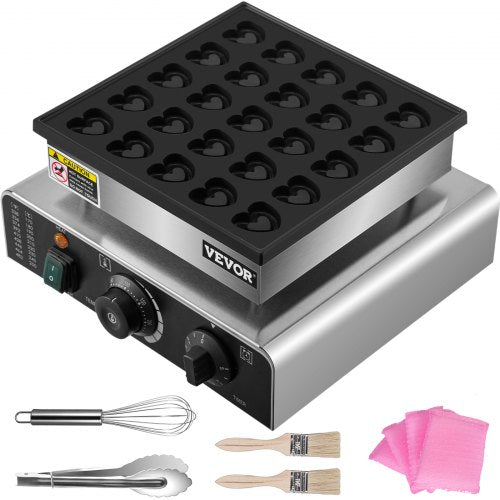 Mini Dutch Pancake Maker, Heart-Shaped Dutch Pancake Machine, 25PCs Pancake Maker Electric Commercial, 850W Mini Pancake Maker, 220V Proffertjes Muffin Waffle Maker for Kitchen Bakery Snack Bar