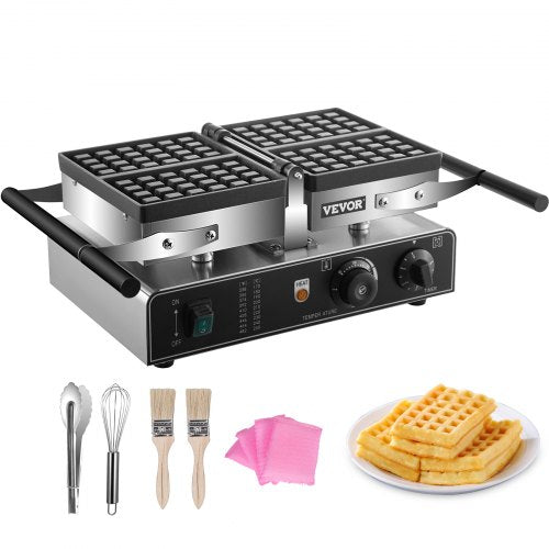 Commercial Waffle Maker, 1600W Rectangle Waffle Maker, 2PCs Commercial Waffle Iron, Waffle Baker Machine w/ 2 Reversible Pans, 122-572℉ Adjustable Nonstick Waffle Baker w/ Teflon Coating 220V