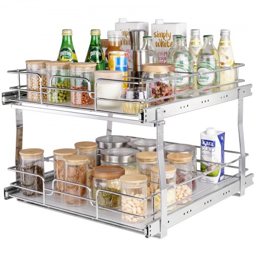 2-Tier Wire Pull Out Cabinet Under Sink Organizer 18x20 Inch Drawer Basket