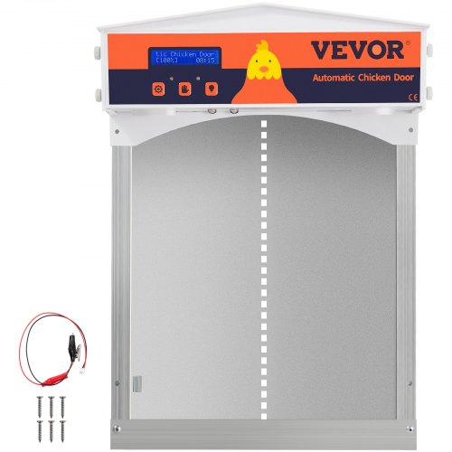 Automatic Chicken Coop Door, Auto Open/Close, Gear Lifter Galvanized Poultry Gate with Evening and Morning Delayed Opening Timer & Light Sensor, Battery Powered LCD Screen, for Duck, Gray
