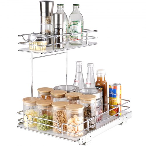 2-Tier Wire Pull Out Cabinet Under Sink Organizer 12x17 Inch Drawer Basket
