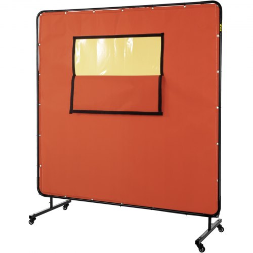 Welding Curtain, 6' x 6', Welding Screen with Metal Frame & 4 Wheels, Fireproof Fiberglass w/ Transparent Window, for Workshop, Industrial Site, Red