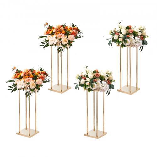 4PCS Gold Metal Column Wedding Flower Stand, 23.6inch /60cm High With Metal Laminate, Vase Geometric Centerpiece Stands, Cylindrical Floral Display Rack for Events Reception, Party Road Leads