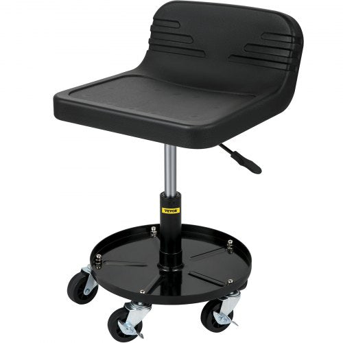 Rolling Garage Stool, 135 KG Capacity, Adjustable Height from 40 cm to 52 cm, Mechanic Seat with 360-degree Swivel Wheels and Tool Tray, for Workshop, Auto Repair Shop, Black