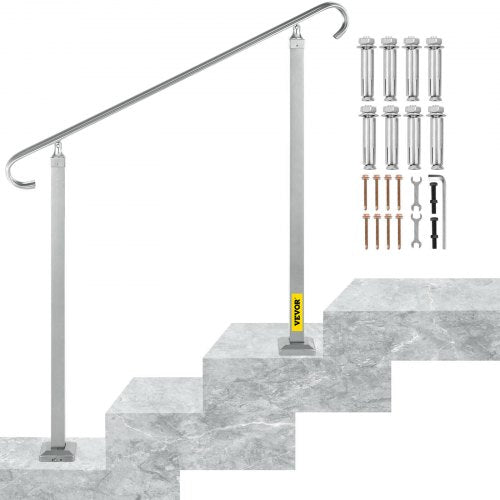 Outdoor Stair Railing, Alloy Metal Hand Railing, Fit 2 or 3 Steps Flexible Transitional Handrail, Black Outdoor Stair Rail W/ Installation Kit, Step Handrail for Concrete or Wooden Stairs