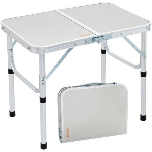 Folding Camping Table, Adjustable Height Outdoor Portable Side Tables, Lightweight Fold Up Table, Aluminum & MDF Ultra Compact Work Table, For Cooking, Beach, Picnic, Travel, 24x16 inch, Silver