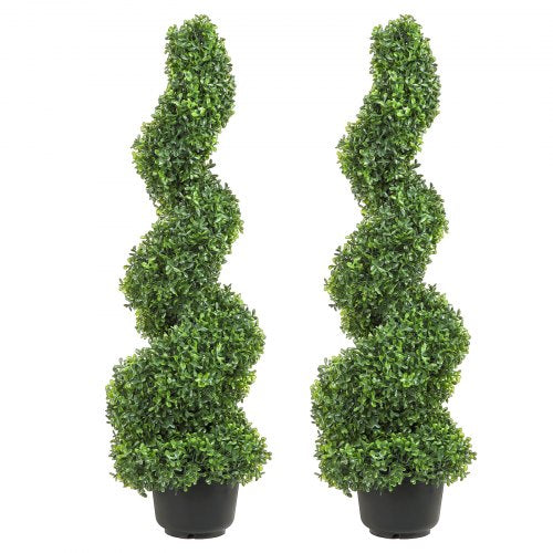 Artificial Topiaries Boxwood Trees, 4ft Tall (2 Pieces) Faux Topiary Plant Outdoor, All-year Green Feaux Plant w/ Replaceable Leaves for Decorative Indoor/Outdoor/Garden