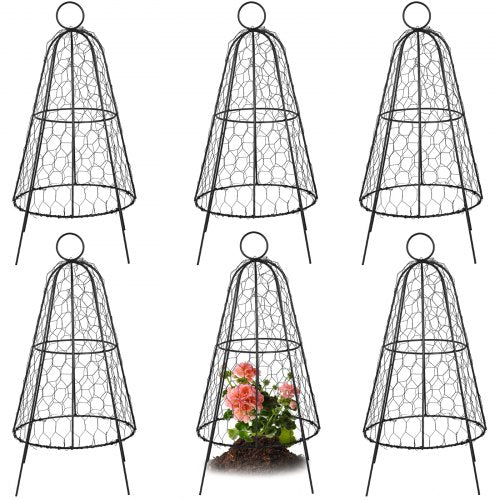 Chicken Wire Cloche, 6 Packs 12.2" Diameter x 20" Height, Plant Protector and Cover with Zip Ties & Staples, Sturdy Metal Cage Garden Protection from Animals, No Assembly Required, Black