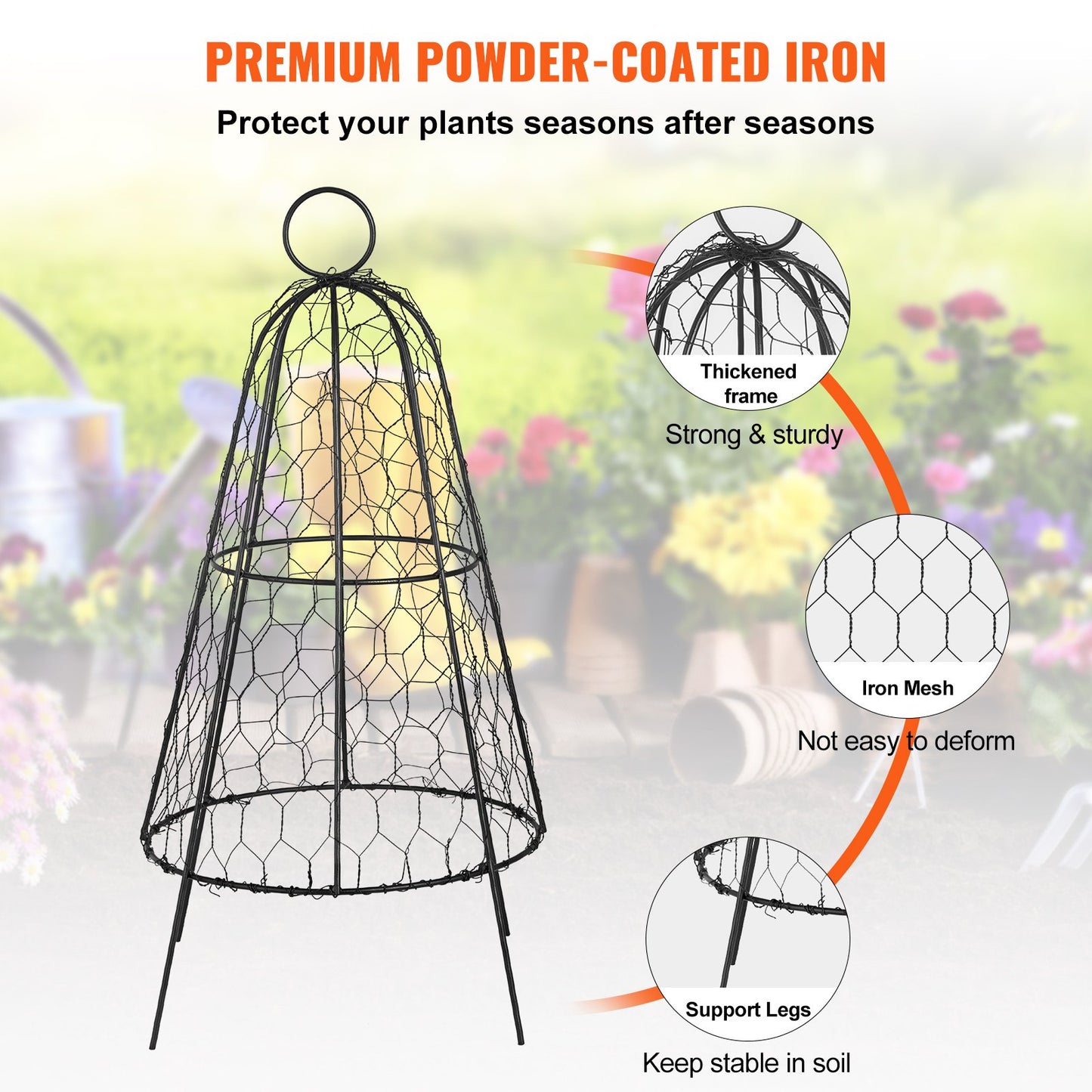Chicken Wire Cloche, 6 Packs 12.2" Diameter x 20" Height, Plant Protector and Cover with Zip Ties & Staples, Sturdy Metal Cage Garden Protection from Animals, No Assembly Required, Black