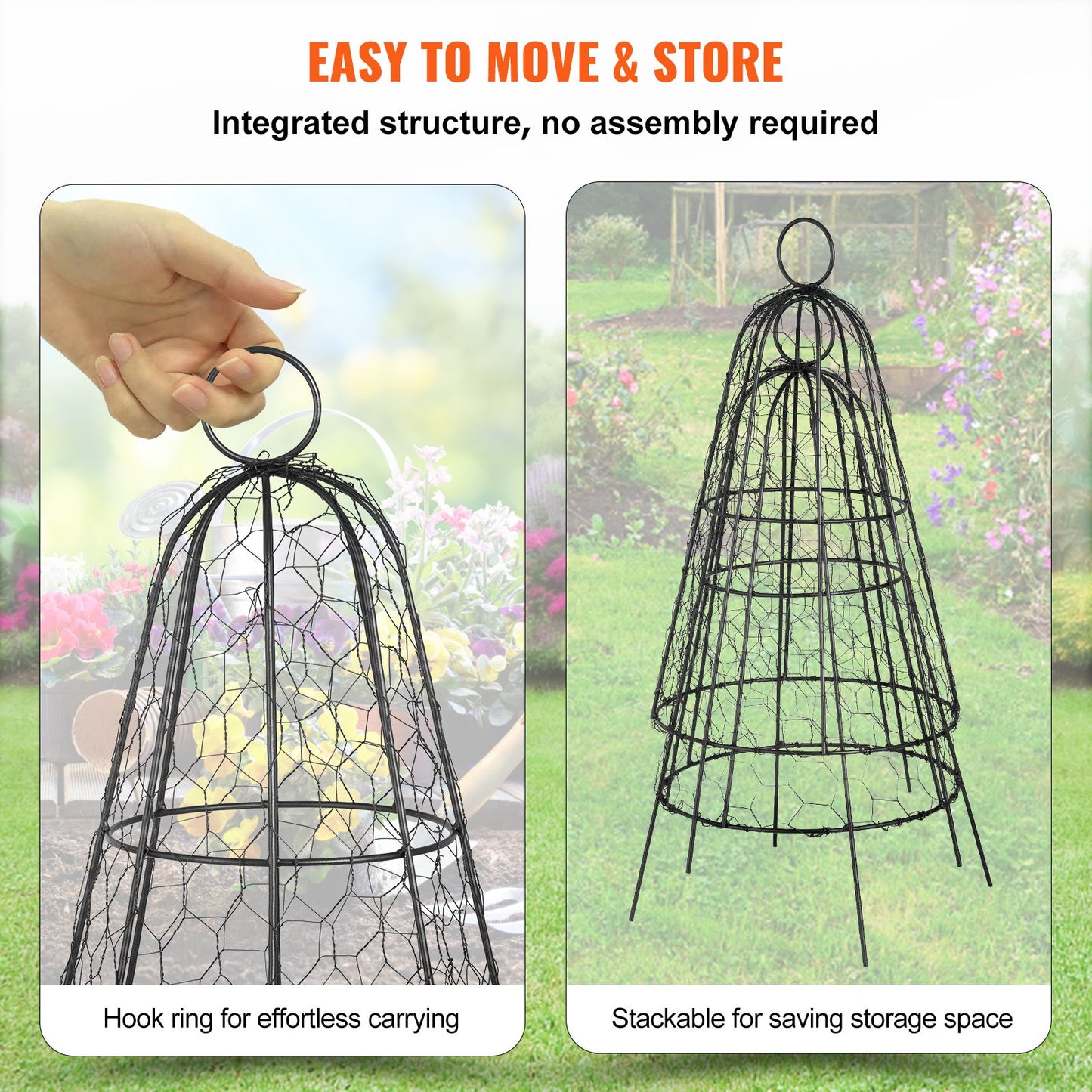 Chicken Wire Cloche, 6 Packs 12.2" Diameter x 20" Height, Plant Protector and Cover with Zip Ties & Staples, Sturdy Metal Cage Garden Protection from Animals, No Assembly Required, Black
