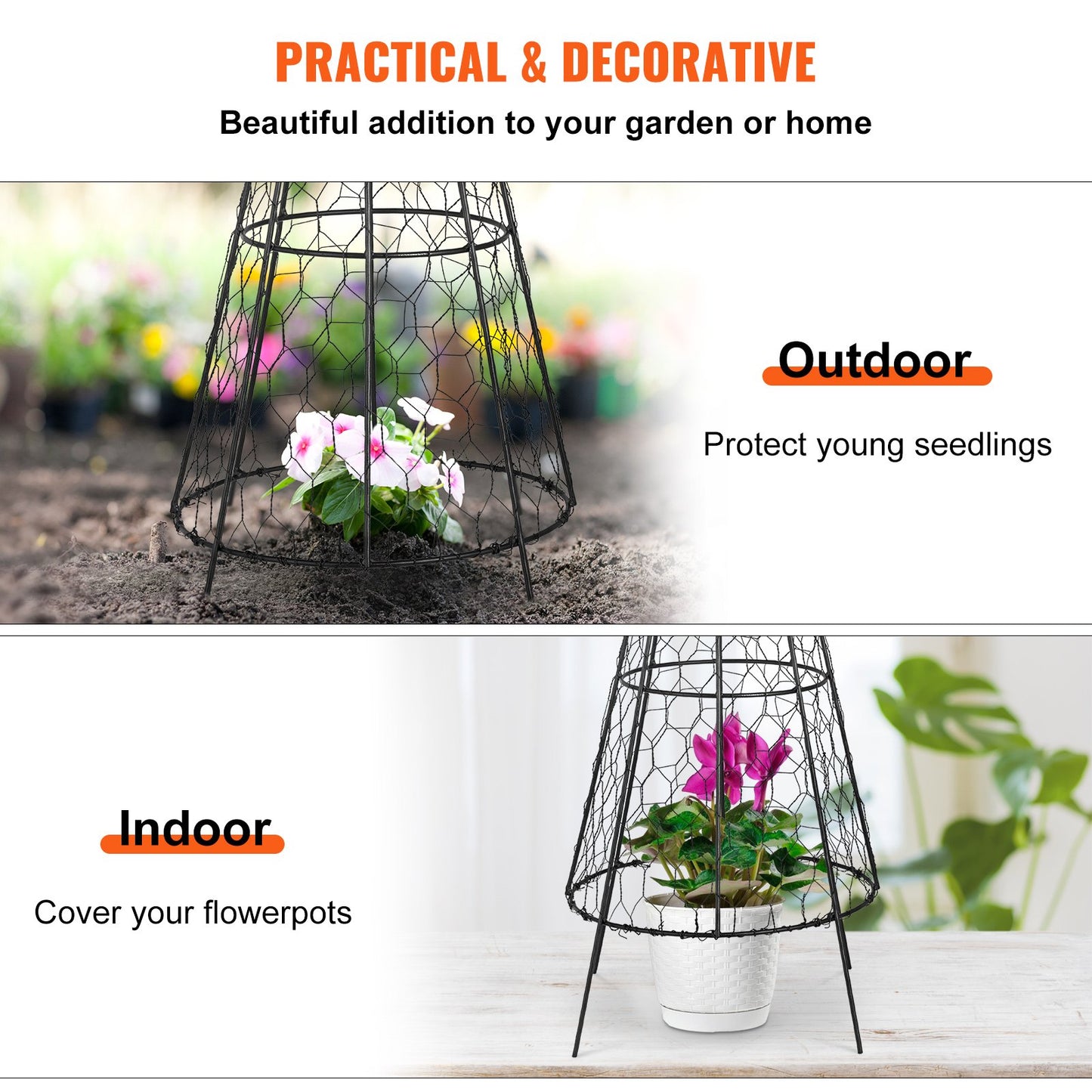 Chicken Wire Cloche, 6 Packs 12.2" Diameter x 20" Height, Plant Protector and Cover with Zip Ties & Staples, Sturdy Metal Cage Garden Protection from Animals, No Assembly Required, Black