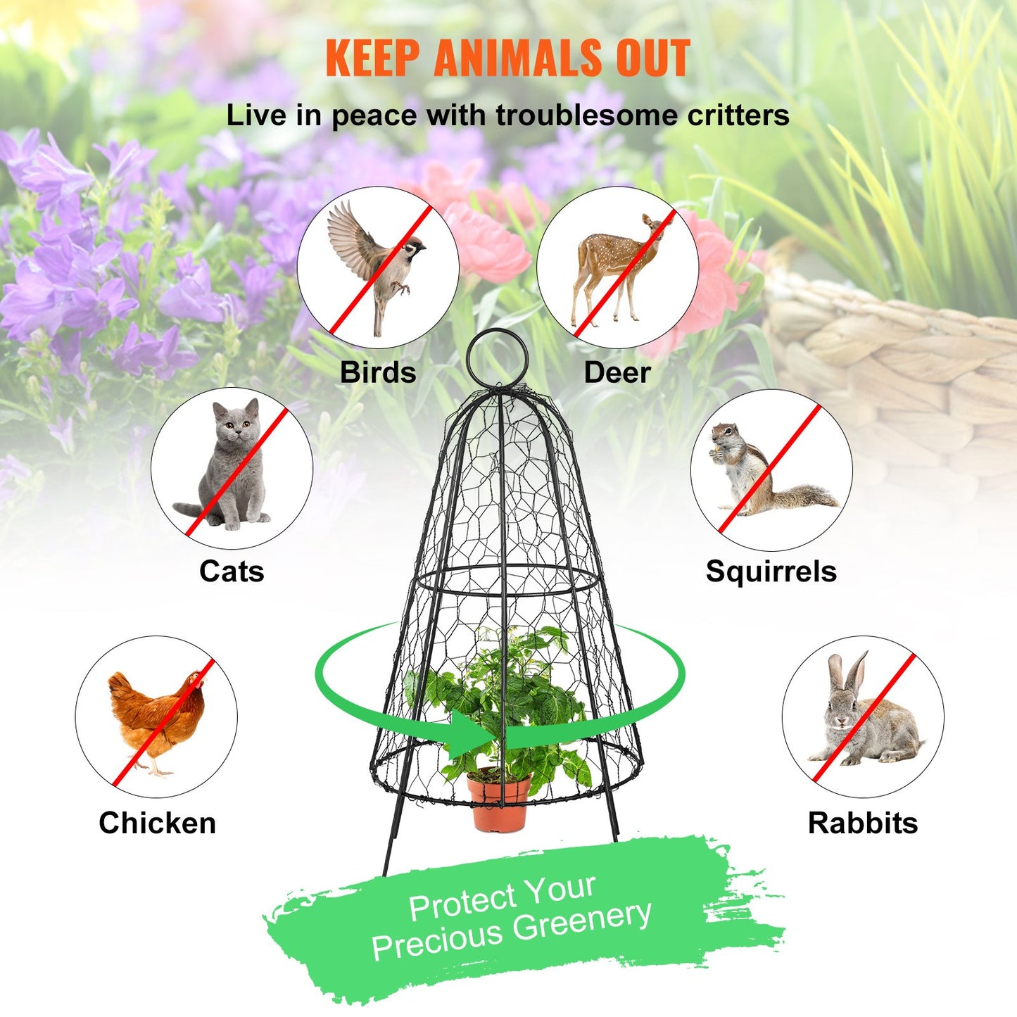 Chicken Wire Cloche, 6 Packs 12.2" Diameter x 20" Height, Plant Protector and Cover with Zip Ties & Staples, Sturdy Metal Cage Garden Protection from Animals, No Assembly Required, Black