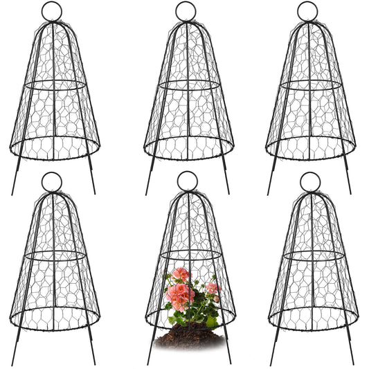 Chicken Wire Cloche, 6 Packs 12.2" Diameter x 20" Height, Plant Protector and Cover with Zip Ties & Staples, Sturdy Metal Cage Garden Protection from Animals, No Assembly Required, Black