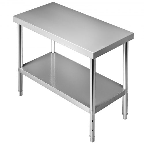 Stainless Steel Prep Table, 48 x 18 x 34 Inch, 550lbs Load Capacity Heavy Duty Metal Worktable with Adjustable Undershelf, Commercial Workstation for Kitchen Restaurant Garage Backyard